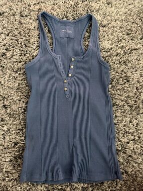 aerie Blue Ribbed Henley Tank One-Piece